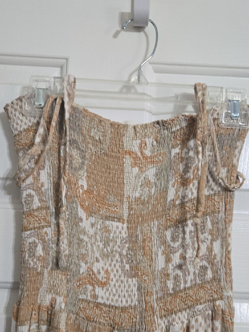 Storia Beige & White Patchwork Smocked Jumpsuit with Flared Legs - Picture 7 of 7